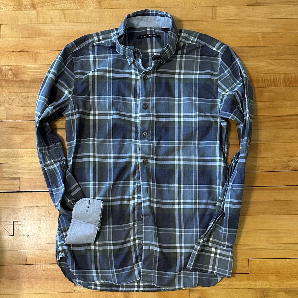 Hammer Made Blue, Green, and Gray Checkered Shirt | M/15.5 Slim Fit